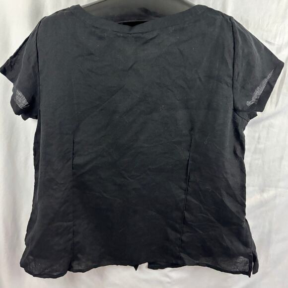Eileen Fisher Black 100% Irish Linen Button Blouse Top Cap Sleeves LARGE - Picture 13 of 16
